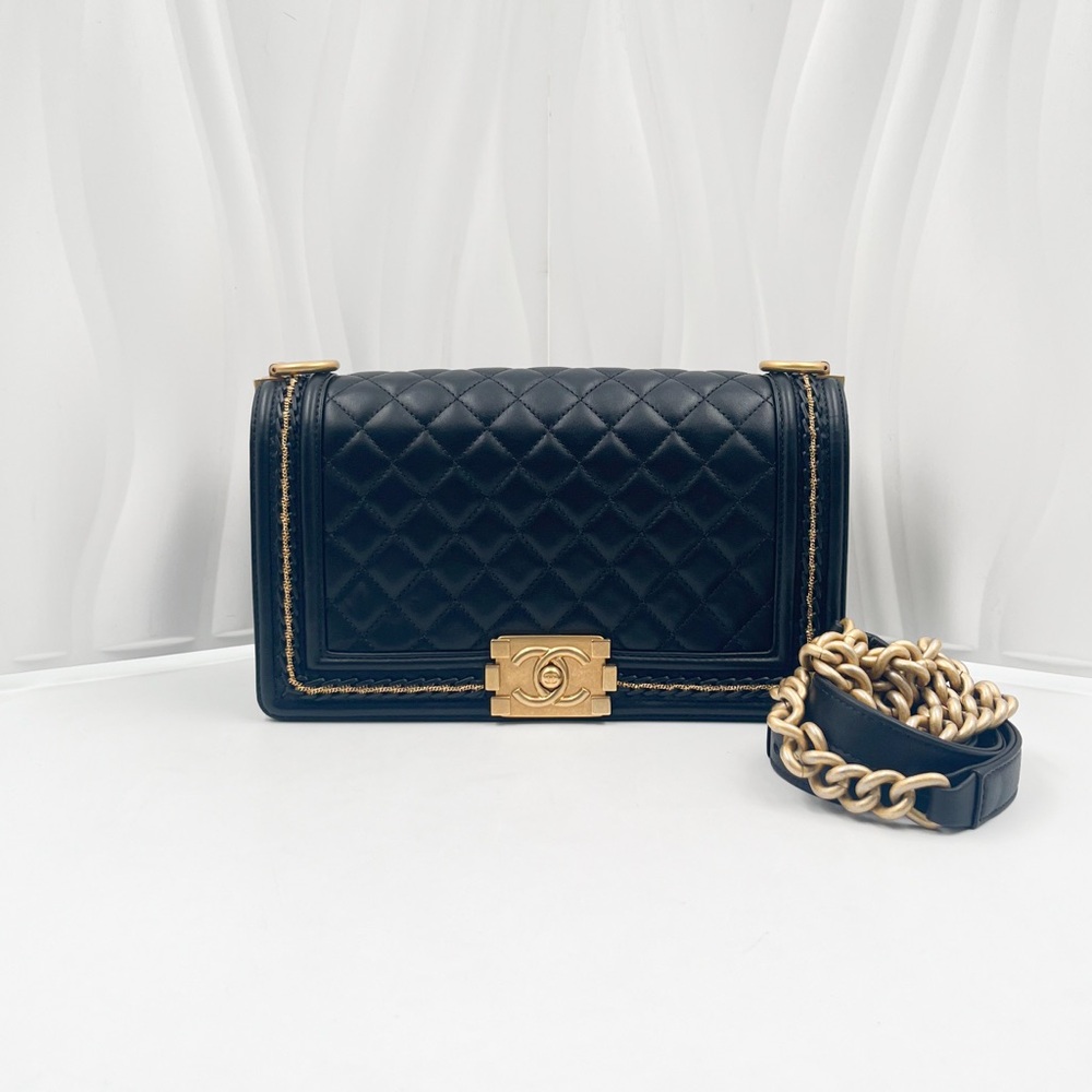 CHANEL Boy CHANEL Medium Flap Bag Black Quilted Lambskin